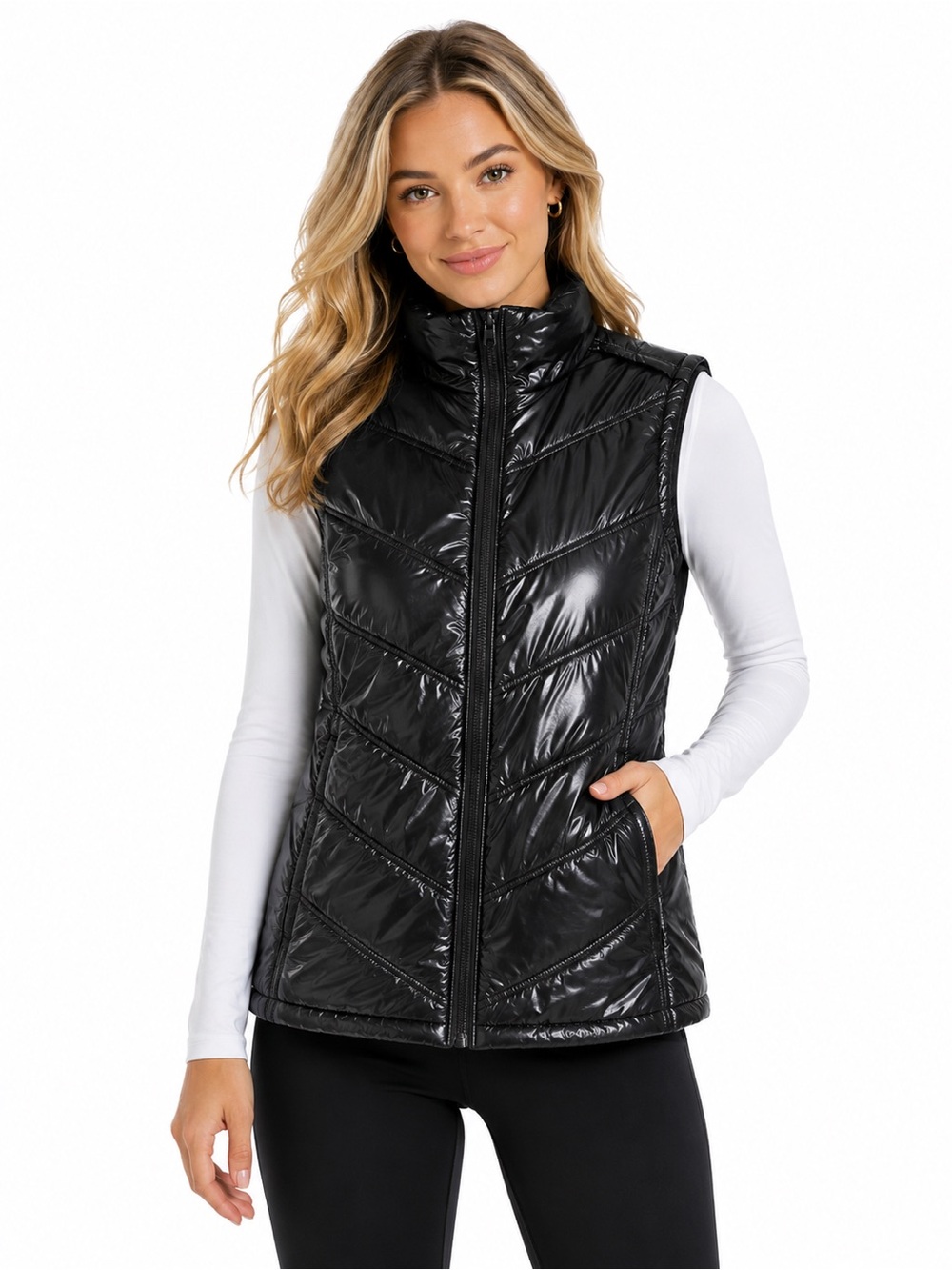 Black Quilted Puffer Vest - Women's Lightweight Vest - 0810